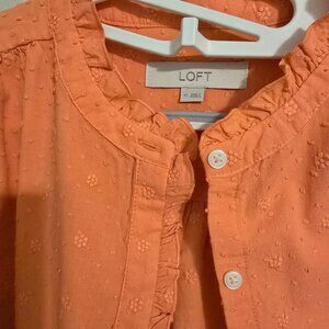 Loft Orange Floral Embroidery Motif Crew Neck Butterfly Sleeve P-XS Button-down